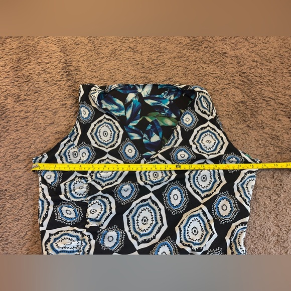 White House Black Market Floral Blue Gray White Reversible Mesh Dress Ruched M - Picture 7 of 8